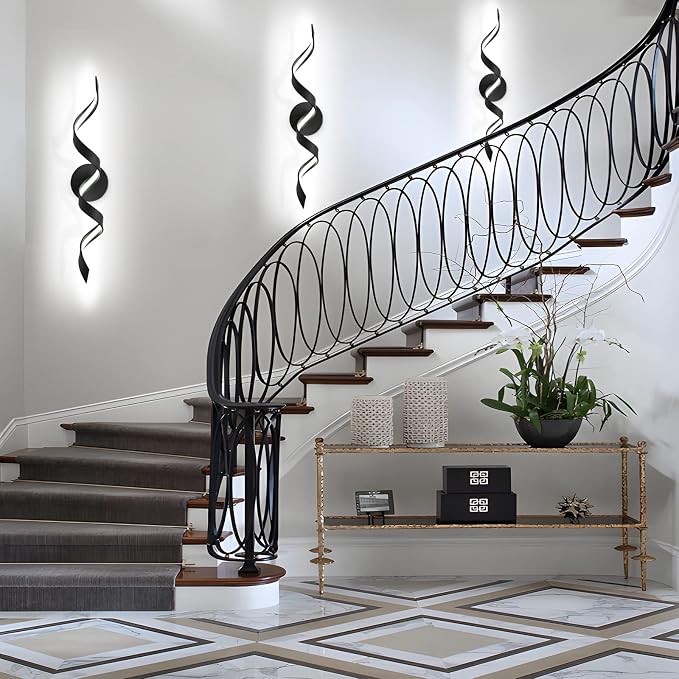 Modern LED Bathroom Vanity Lights, 24inch Dimmable Black Bathroom Lighting Fixture Over Mirror 15W Spiral Design LED Wall Light Fixtures 6000K