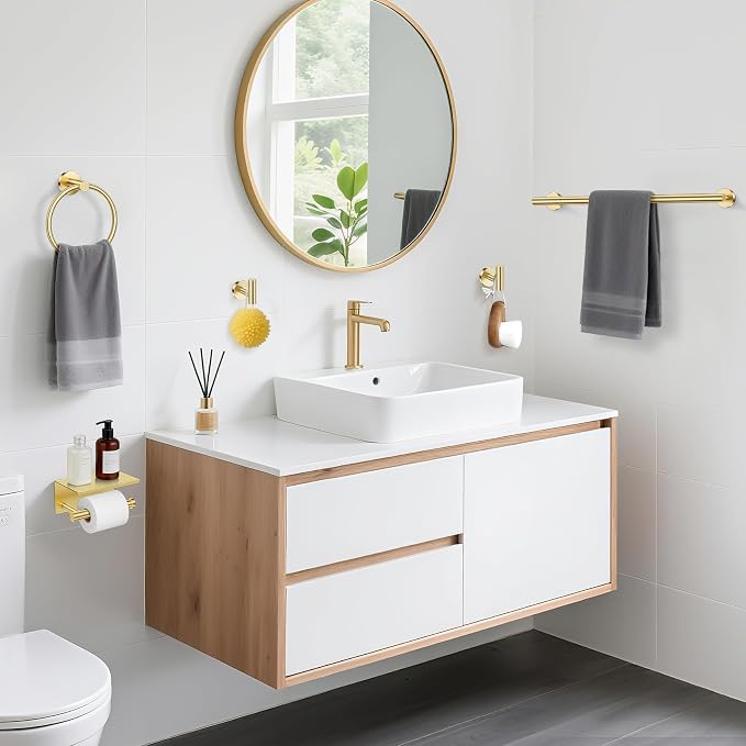 TURS Brushed Gold 5-Piece Bathroom Hardware Set Towel Bar Set SUS304 Stainless Steel Towel Racks for Bathroom Wall Mounted, 23.6-Inch