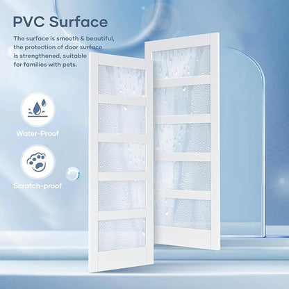 28x80 Inch Glass Sliding Barn Door Slab and 5ft Hardware Kit Included, 5 Frosted Glass, LVL Wood Panel Covered with White Water-Proof Scratch-Proof PVC Surface, Simple DIY Assembly