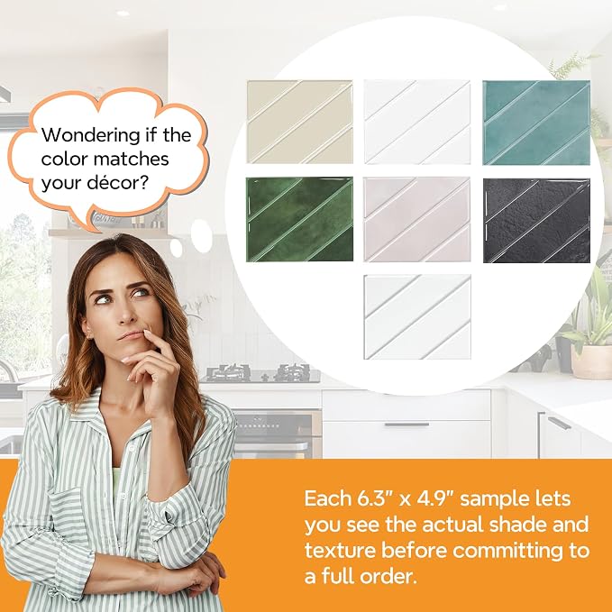 STICKGOO Herringbone Peel and Stick Backsplash Sample Kit, 6.3 x 4.9 in | Quarter-Size Color Samples, Preview the Look and Feel Before Buying, Multiple Colors, Thicker Vinyl, Kitchen/Bathroom