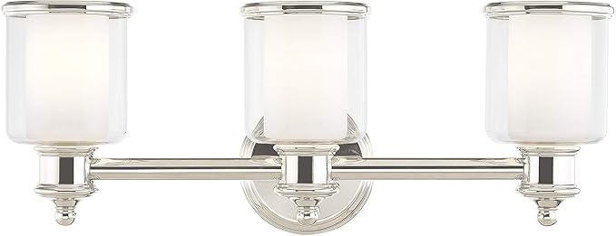 Livex Lighting 40213-35 Middlebush Collection 3-Light Bathroom Vanity Light with Double Shaded Hand Crafted Glass Shades, Polished Nickel, 23.5 x 6.5 x 9