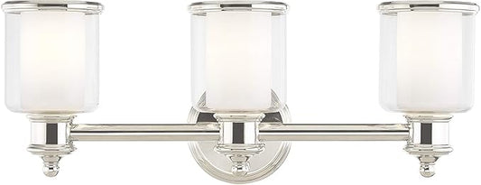 Livex Lighting 40213-35 Middlebush Collection 3-Light Bathroom Vanity Light with Double Shaded Hand Crafted Glass Shades, Polished Nickel, 23.5 x 6.5 x 9