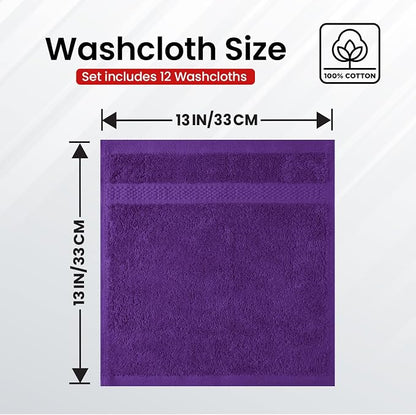 Infinitee Xclusives 100% Cotton Luxury Wash Cloths for Showering - 12 Pack | Washcloths [13x13] - Soft and Absorbent Face Towels for Bathroom Wash Clothes - Gym, Spa & Hotel Use