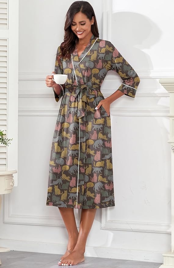 PrinStory Womens Robe Long Knit Bathrobe Lightweight Soft Robes Ladies Bath Robe