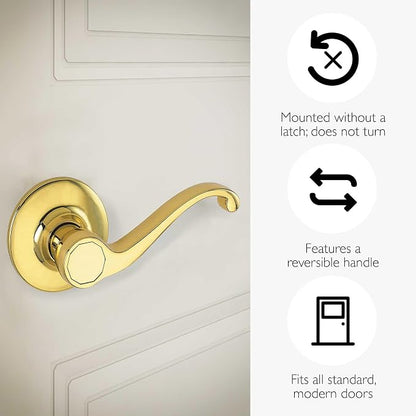 Design House Scroll One-Sided Non-Turning Dummy Door Lever, Polished Brass, Decorative Interior Door Handle for Closet, Pantry, and French Doors, Reversible Surface Mount Hardware, 775338 | Surface, Traditional, Brass, Hardware, 775338