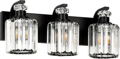 Black Bathroom Light Fixtures with K9 Crystal Lampshade Bathroom Lighting Over Mirror Vanity Lights for Living Room,Bedroom,Restroom,Hallway 3 Lights