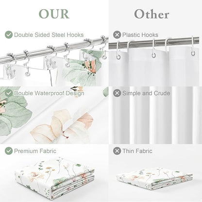 Small Stall 3 in 1 Shower Curtain Set, 48x72 | Narrow 3 in 1 Shower Curtain Set, PEVA Liner Set & 12 Double Sided Steel Hooks, Waterproof Fabric Bathroom Curtain