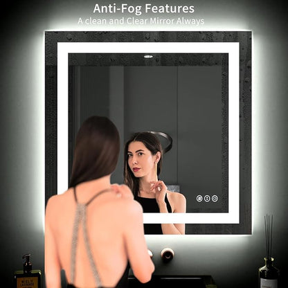 LOAAO 40"X38" LED Bathroom Mirror with Lights, UL Listed | Anti-Fog, Dimmable, 3 Color Temperature, Backlit + Front Lit, Memory Function, Tempered Glass