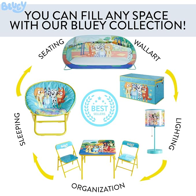 Bluey Pop-Up Hamper with Carry Handles – 21" x 13.5", Bluey and Bingo Design, Lightweight & Collapsible Laundry Basket for Kids’ Bedroom, Bathroom, or Playroom