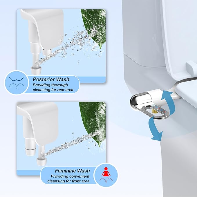 Bidet Attachment for Toilet Ultra Slim Non-Electric Bidet for Standard Toilet Self-Cleaning Dual Nozzle Adjustable Pressure, Feminine Wash Bidet Attachment