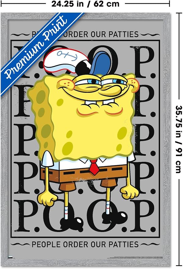Trends International Nickelodeon Spongebob - P.O.O.P. Wall Poster, 34L x 22.4W, Gray Framed Version