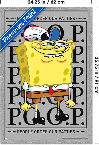 Trends International Nickelodeon Spongebob - P.O.O.P. Wall Poster, 34L x 22.4W, Gray Framed Version