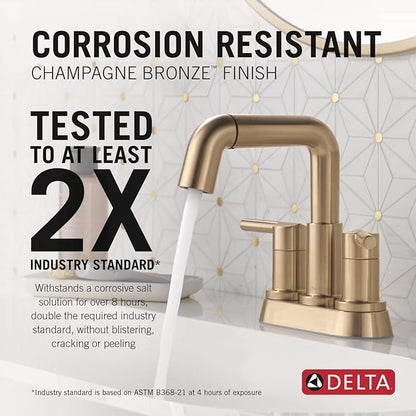 Delta Centerset Brushed Gold Bathroom Faucet with Sprayer, 4 Inch 3 Hole Bathroom Sink Faucet with Pull Out Sprayer, Push-Pop Drain, Champagne Bronze 25849LF-CZPD