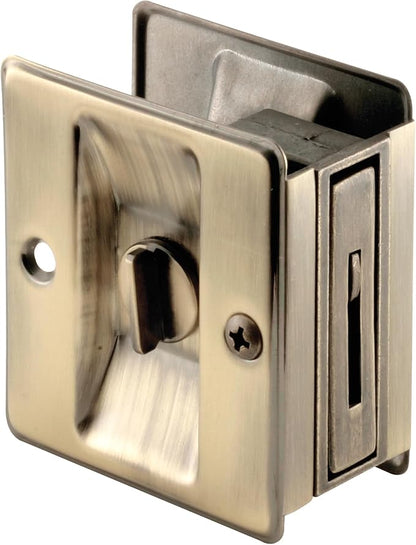 Prime-Line N 6774 Pocket Door Privacy Lock with Pull - Antique Brass, Replace Old or Damaged Pocket Door Locks Quickly and Easily (Single Pack)