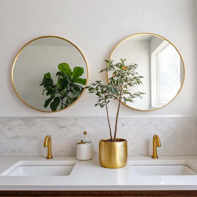 Gold Round Mirror 20 inch, 2 Pack Circle Mirror,Brushed Metal Frame | High Definition Mirror, Rust-resistant, Easy installation, Round Mirrors for Bedroom, Guest Room, Baby room, Vanity