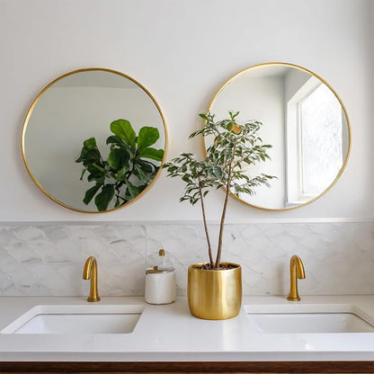 Gold Round Mirror 20 inch, 2 Pack Circle Mirror,Brushed Metal Frame | High Definition Mirror, Rust-resistant, Easy installation, Round Mirrors for Bedroom, Guest Room, Baby room, Vanity