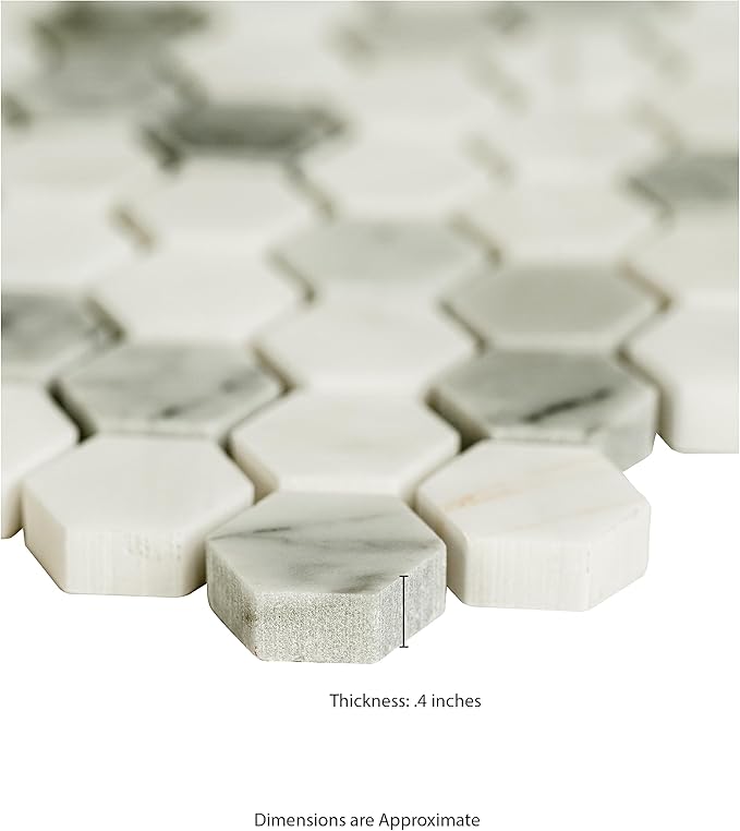 MSI Bianco Dolomite Tibi 12 in. x 12 in. Polished Marble Hexagon Wall Tile and Floor Tile for Kitchen Backsplash, Wall Tile for Bathroom, Shower Wall Tile, Mesh Mounted Mosaic Tile