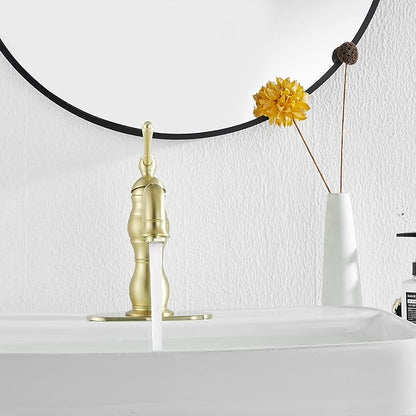 Bathroom Faucet Brushed Gold GGStudy 360° Swivel Bathroom Vanity Faucet Single Handle One Hole Bathroom Sink Faucet Basin Matching Pop Up Drain with Overflow
