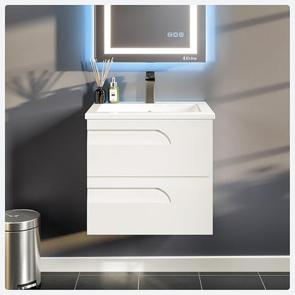 Eviva Joy 24 in. White Wall MountSingle Sink Bath Vanity with Porcelain Top and Integrated Sink