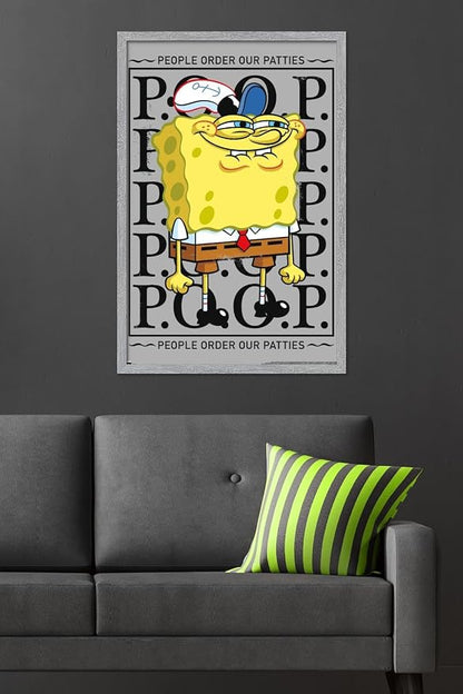 Trends International Nickelodeon Spongebob - P.O.O.P. Wall Poster, 34L x 22.4W, Gray Framed Version