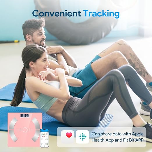 Digital Smart Scale for Body Weight and Body Composition – BMI, Body Fat, Muscle Mass Reading, Bluetooth Sync with Compatible Apps, Personal Use at Home【Pink】