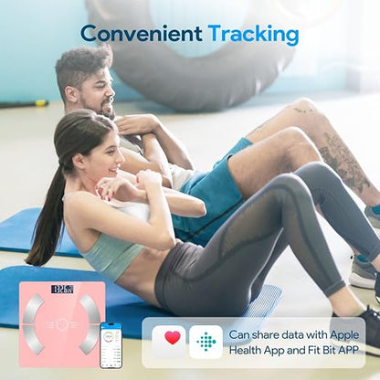Digital Smart Scale for Body Weight and Body Composition – BMI, Body Fat, Muscle Mass Reading, Bluetooth Sync with Compatible Apps, Personal Use at Home【Pink】