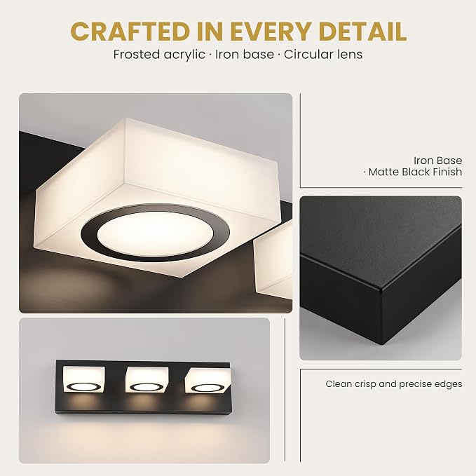 Bathroom Vanity Light, 3-Light 16 Inch Matte Black 5CCT 2700-6500K LED Bathroom Light Fixtures Over Mirror, Vanity Lighting Modern Bath Wall Sconce for Mirror Bedroom Living Room
