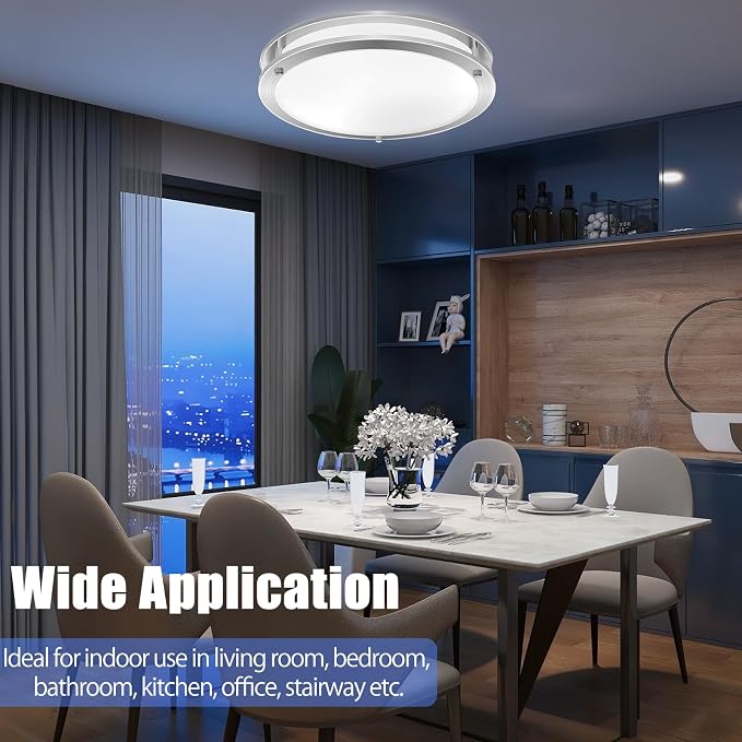 13inch LED Flush Mount Ceiling Light Fixture 5CCT Brushed Nickel | Dimmable Warm to White Light 3000K to 6000K, 36W 3600LM Super Bright Easy Install Ceiling Lamp Fixture Without Flicker 2Pack