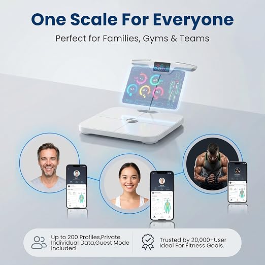 Premium Smart Digital Body Weight Scale - 8 Electrodes – 56+Metrics -Rechargeable- WiFi & Bluetooth - Full Body Analysis -Track Body Fat, Muscle Mass, Fat Percentage, Sleek Design