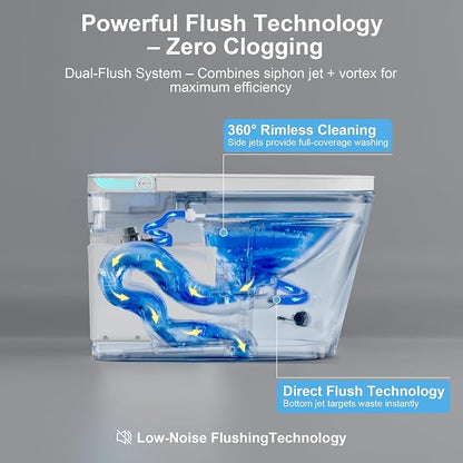Smart Toilet with Bidet Heated Seat Auto Flush & Soft-Close Seat/Lid | Tankless Electric One Piece Toilets for Bathroom with Foot Sensor Warm Water Wash&Air Dry Siphon Dual Flush 0.8/1.2 GPF