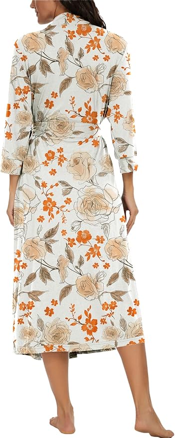 VINTATRE Women Kimono Robes Long Knit Bathrobe Lightweight Soft Knit Sleepwear V-neck Casual Ladies Loungewear