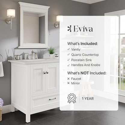 Eviva Britney 36 in. White Single Sink Bath Vanity with Carrara Quartz Top and Undermount Porcelain Sink