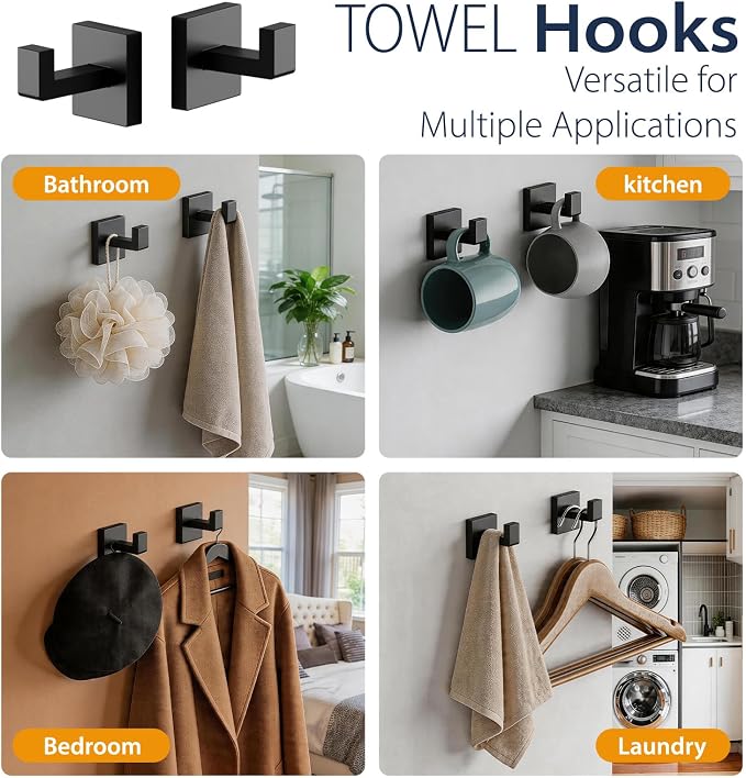 5-Piece Matte Black Bathroom Towel Bar Set,24" Bathroom Hardware Kit | Total 26 Inch Towel Racks for Bathroom Wall Mounted,SUS304 Stainless Steel Towel Bar for Bathroom, Kitchen, Laundry