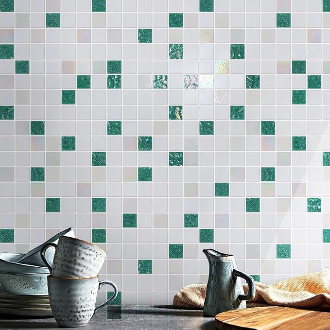 11.5 sq.ft Noctilucent Glass Mosaic Tile for Pool, Bathroom, Outdoors | Waterproof Wall & Floor Tile. Heat & frost resistant Kitchen. Mesh-mounted easy install. Use any grout. Easy clean. 10pcs.