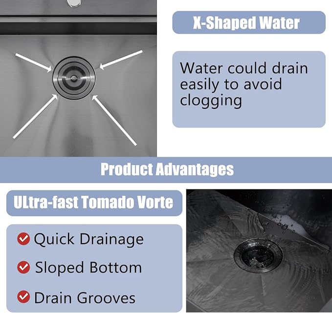 25 Inch Black kitchen Sink Drop in - 25"x22" Topmount Ledge Workstation Kitchen Sinks 16 Gauge Handmade Stainless Steel Single Bowl Sink with All Accessories for Kitchen Laundry Utility