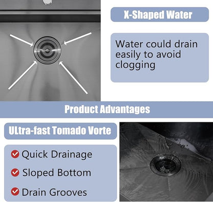 25 Inch Black kitchen Sink Drop in - 25"x22" Topmount Ledge Workstation Kitchen Sinks 16 Gauge Handmade Stainless Steel Single Bowl Sink with All Accessories for Kitchen Laundry Utility