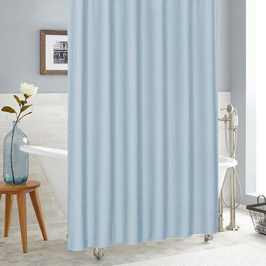 MitoVilla Blue Shower Curtain 72 x 78, Long Waffle Fabric Shower Curtains for Modern Luxury Bathroom Decor, Heavy Duty Hotel Cloth Shower Curtains 78 inch Long, Fog Blue