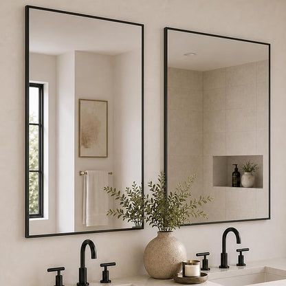 2-Pack 24"x36" Matte Black Framed Bathroom Vanity Wall Mirrors | Taller Vanity Pair, Balanced Twin-Sink Look, Matching Finish Across Rooms, Vertical/Horizontal Hanging, Tempered Glass
