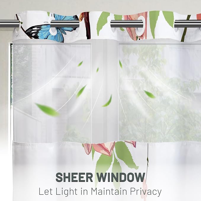 No Hook Floral Shower Curtain with Liner, Pink, 71x74 | Snap in Liner, 3 in 1, Water Repellent, Easy Install, Machine Washable, Hotel Style for Bathroom, Watercolor Pattern