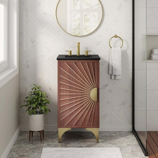 Modway Daylight Bathroom Vanity Cabinet with Ceramic Sink Basin, 18 Inch, Black Walnut