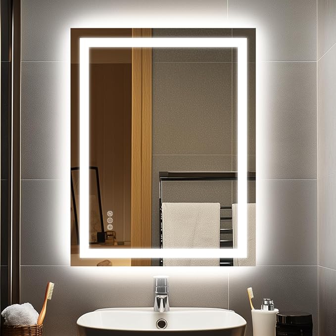 28x36 Inch LED Bathroom Mirror with Lights, Anti-Fog, Dimmable | Backlit & Front Lit Lighted Vanity Mirror for Wall, Smart Mirror with Memory Function, Shatterproof Tempered Glass