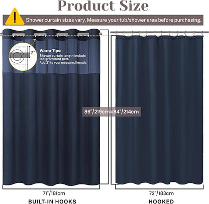 SORTTO No Hook Slub Shower Curtain with Liner, 71x86, Navy | Snap in Liner, 3 in 1, Bamboo Texture, Hotel Style, Waterproof Fabric, Mesh Top Window, Corner Magnets, Machine Washable