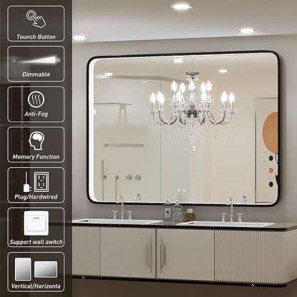 LED 43x36 Inch Lighted Bathroom Mirror,Gold Frame,3 Color