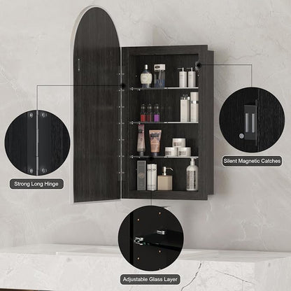 Arched Medicine Cabinet with Mirror,Recessed Medicine Cabinet Mirrors for Bathroom Mirror with Storage,Arched Metal Edge Medicine Cabinet,Brushed Nickel Arch Medicine Cabinets Mirror 16x31