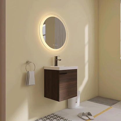 18 Inch Bathroom Vanity with Sink,Wall Mounted Bathroom Vanity Sink Combo with Soft Close Door for Small Space,Modern Floating Bathroom Vanity with Top Basin &Brown Storage Cabinet
