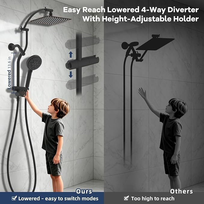 Hibbent 10'' Metal Showerhead, 10 Mode Filtered Handheld, Oil-Rubbed Bronze | High Pressure Stainless Steel Showerhead, 4-way Diverter, Heightened All Metal Extension Arm, 71'' Hose & Holder, Easy Reach