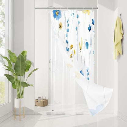 Small Stall 3 in 1 Shower Curtain Set, 36x72 | Narrow Half 3 in 1 Shower Curtain Set, PEVA Liner Set & 12 Double Sided Steel Hooks, Waterproof Fabric Bathroom Curtain