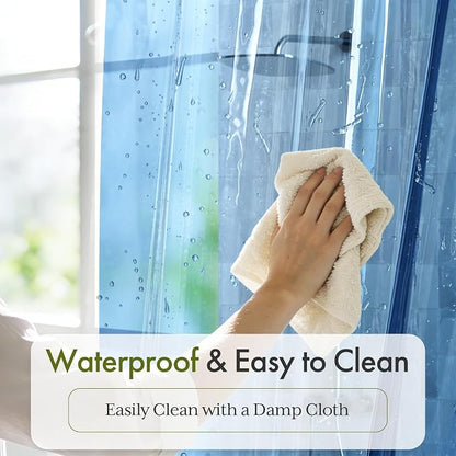 Bathway Shower Curtain Liner, Clear Shower Curtain Liner 72x72 PEVA Waterproof Shower Curtain Liner Plastic with 3 Magnets and 12 Rustproof Metal Grommets, Lightweight Blue Shower Liner for Bathroom