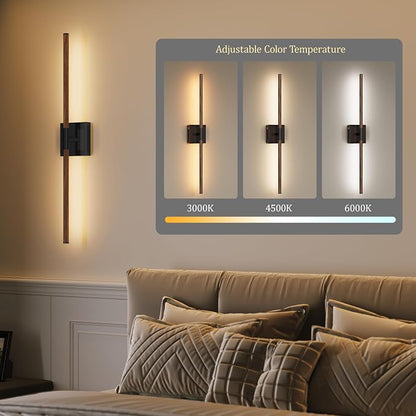 Morauroral Walnut Black Battery Operated Wall Sconces with Remote Control, Rechargeable Wall Sconces Set of 2, LED Sconces Wall Lighting, Wireless Wall Lights for Bedroom, Living Room, Background Wall