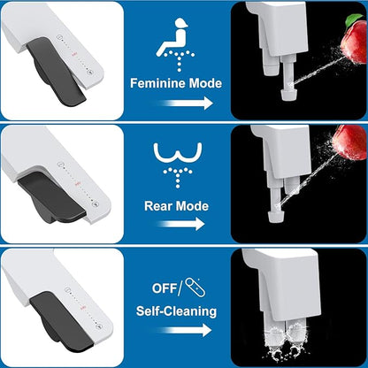 Bidet Attachment for Toilet, Dual Nozzle Cold Water Bidet with Black Lever Control, Non-Electric Bidet Attachment for Comfortable Feminine and Rear Cleansing